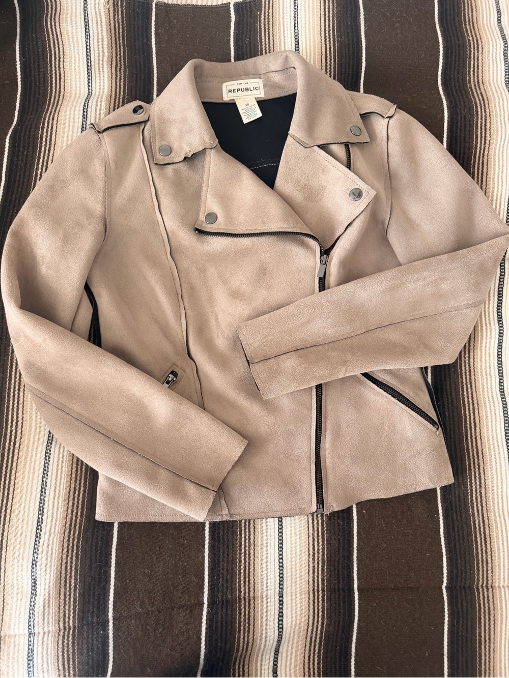 For The Republic Taupe Suede Moto Jacket